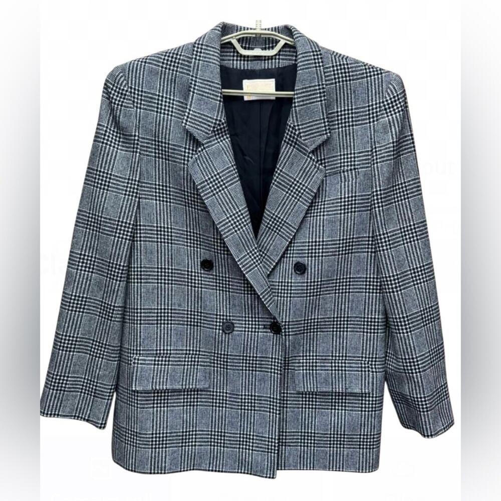 Pendleton vintage black and white plaid 100% pure virgin wool Blazer, size 10